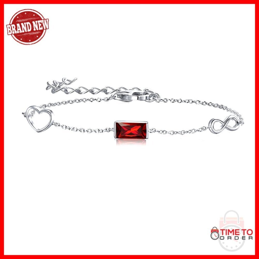 Sterling Silver Infinity Heart Birthstone Bracelet Adjustable Dainty Link